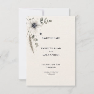 White Anemone Eucalyptus Ink Botanical Wedding Save The Date