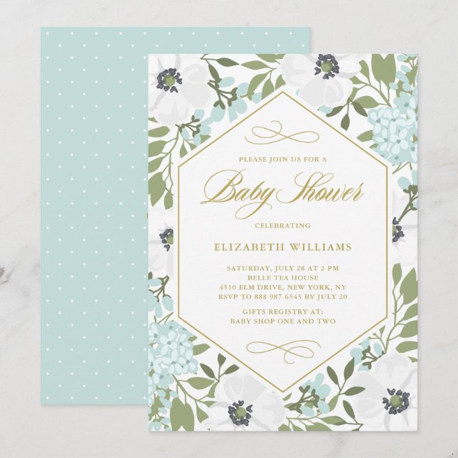 White Anemone Floral Gender Neutral Baby Shower Invitation (Front/Back)