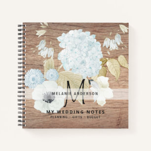 White  Anemone Floral Wedding Newly Weds Monogram Notebook