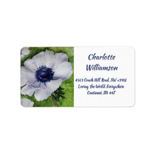 White Anemone Flower in Watercolor Address Label