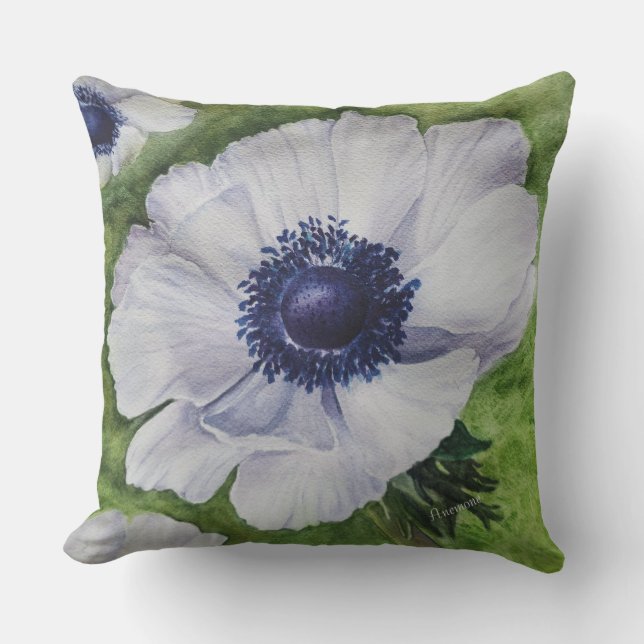 WHITE ANEMONE FLOWER PATIO CUSHION (Front)