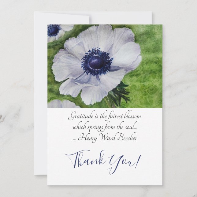 White Anemone Flower Thank You Card (Front)