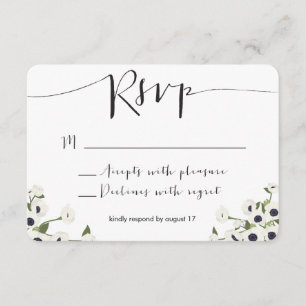 White Anemone Flower Wedding RSVP Card