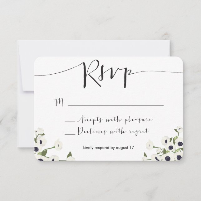 White Anemone Flower Wedding RSVP Card (Front)
