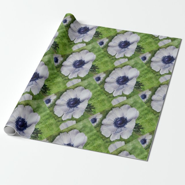 White Anemone Flower Wrapping Paper (Unrolled)