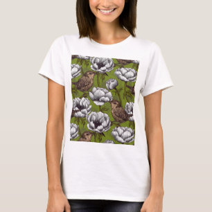 White anemone flowers and wrens T-Shirt