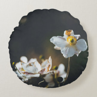 White anemone flowers round cushion