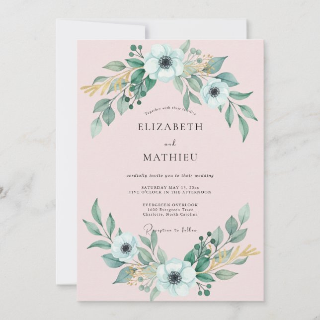 White Anemone Foliage Wedding Invitation (Front)