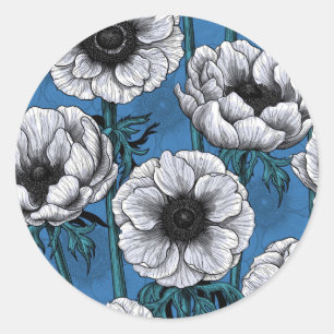 White anemone garden classic round sticker