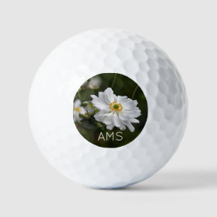 White Anemone Garden Flowers Personal Initials Golf Balls