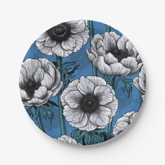 White anemone garden paper plate (Front)