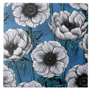 White anemone garden tile
