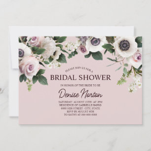 White Anemone on Mauve Chalk Bridal Shower Invitation