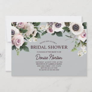 White Anemone on Northern Droplet Grey Shower Invitation