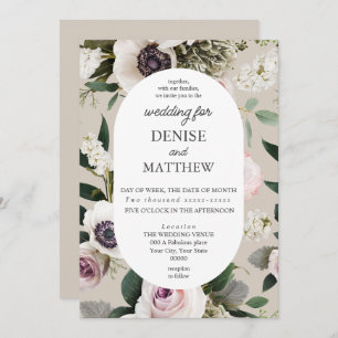 White Anemone on Perfectly Pale Wedding Invitation