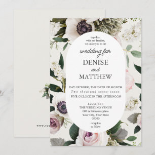 White Anemone on Snow White Wedding Invitation