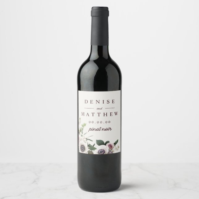 White Anemone on Snow White Wine Label (Front)