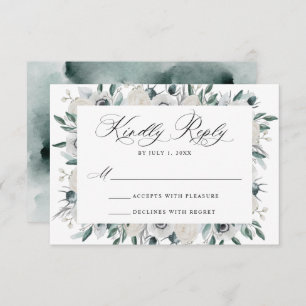 White Anemones and Roses Floral Wedding RSVP Card