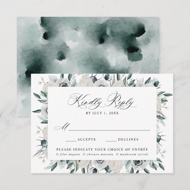 White Anemones and Roses Meal Choice Wedding RSVP (Front/Back)