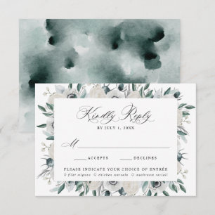 White Anemones and Roses Meal Choice Wedding RSVP