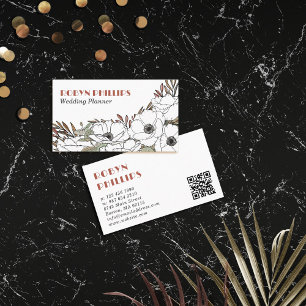 White Anemones Boho Palette Greenery QR Code Business Card