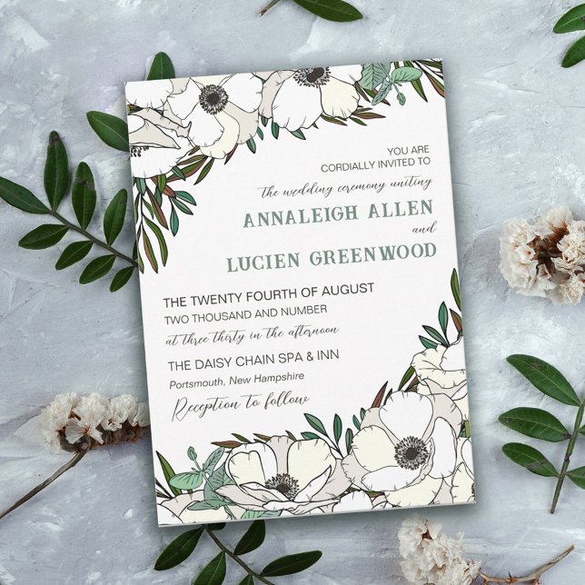 White Anemones Eucalyptus Traditional Wedding  Invitation (Creator Uploaded)