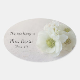 White anemones on texture oval sticker