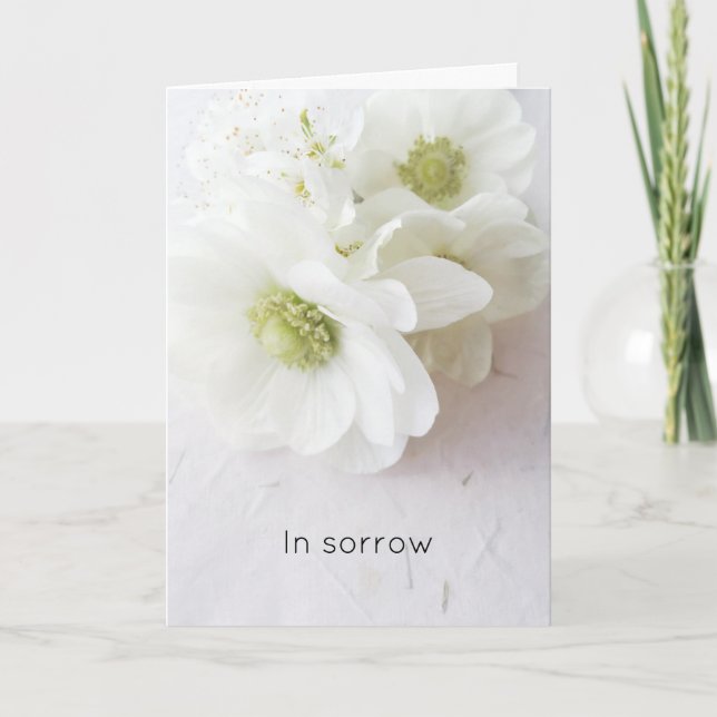 White anemones on texture sympathy card (Front)