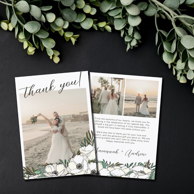 White Anemones Wedding Photos Thank You Note (Creator Uploaded)