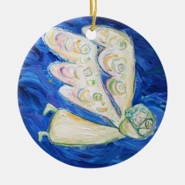 White Angel and Baby Holiday Gift Ornaments (Front)