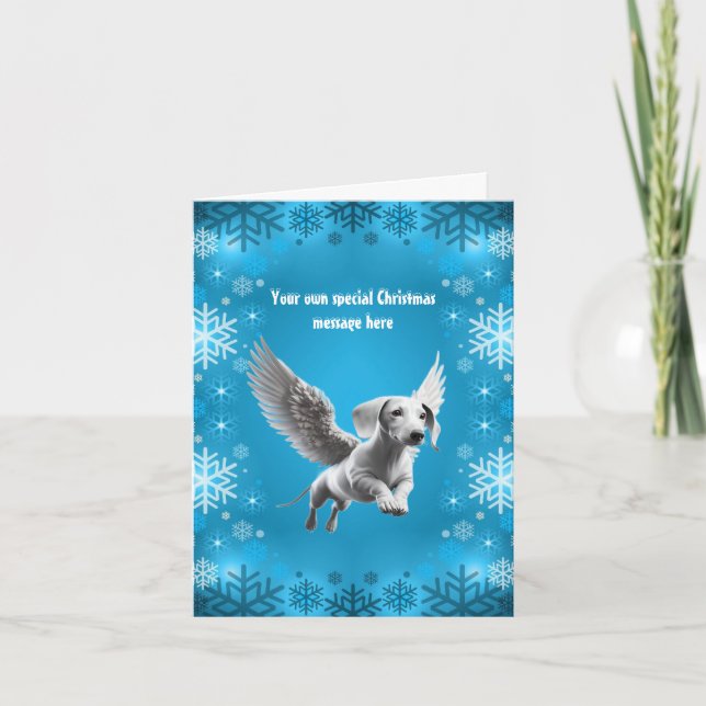 White Angel Dachshund Christmas Card (Front)