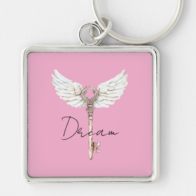 White Angel Feathers Key Ring (Front)