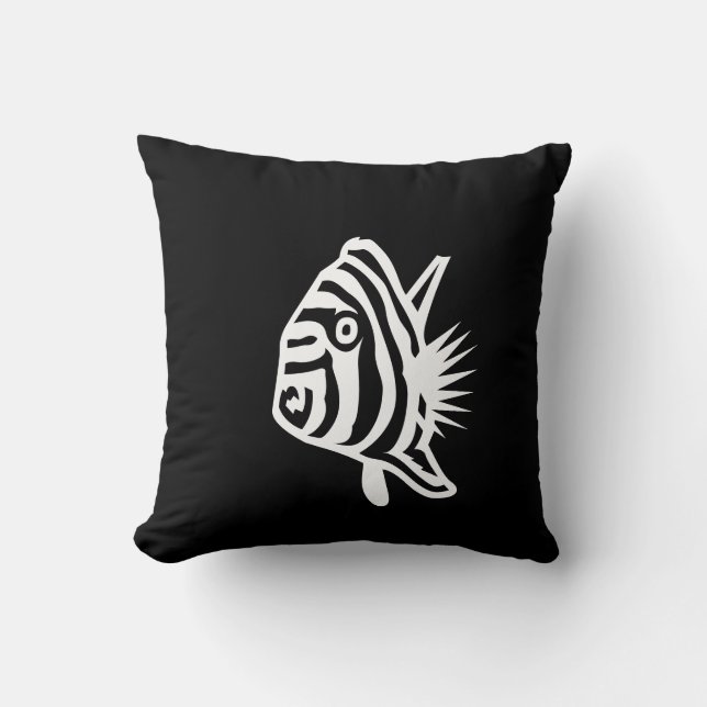 white angel fish  on black  pillow (Front)