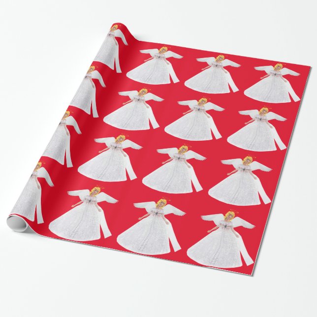 White Angel Red Wrapping Paper (Unrolled)