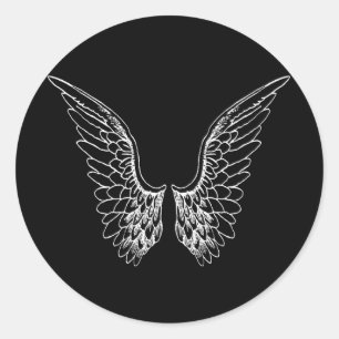 White Angel Wings on Black Background Classic Round Sticker