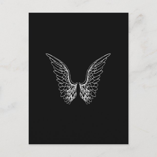 White Angel Wings on Black Background Postcard (Front)