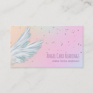 *~* White Angel Wings Starry Pastel Rainbow Business Card