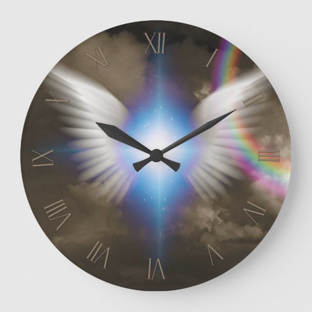 White angels wings large clock (Front)