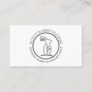White Animal Flower Circle Frame Rabbit Bunny Business Card