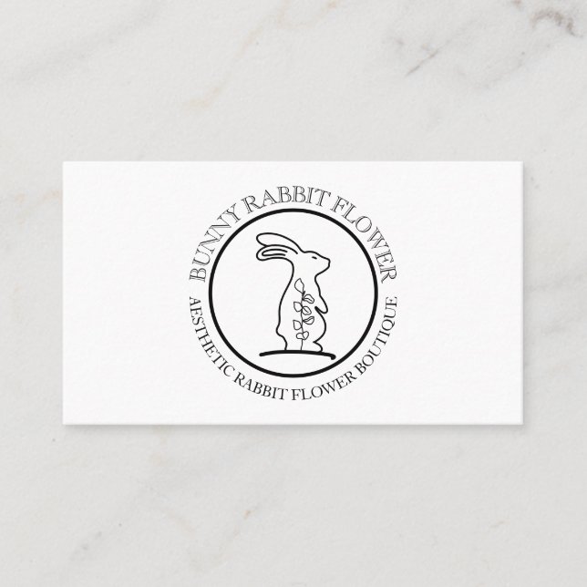 White Animal Flower Circle Frame Rabbit Bunny Business Card (Front)