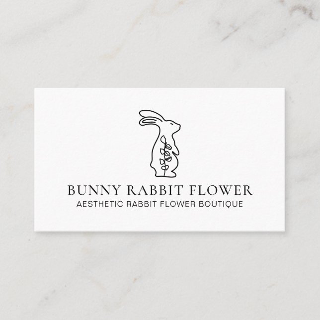 White Animal Flower Rabbit Bunny Business Card (Front)