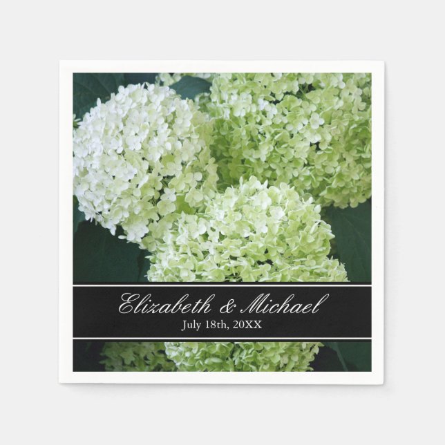 White Annabelle Hydrangeas Wedding Personalised Napkin (Front)