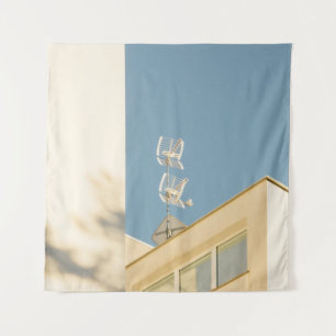 WHITE ANTENNA ON BUILDING TAPESTRY