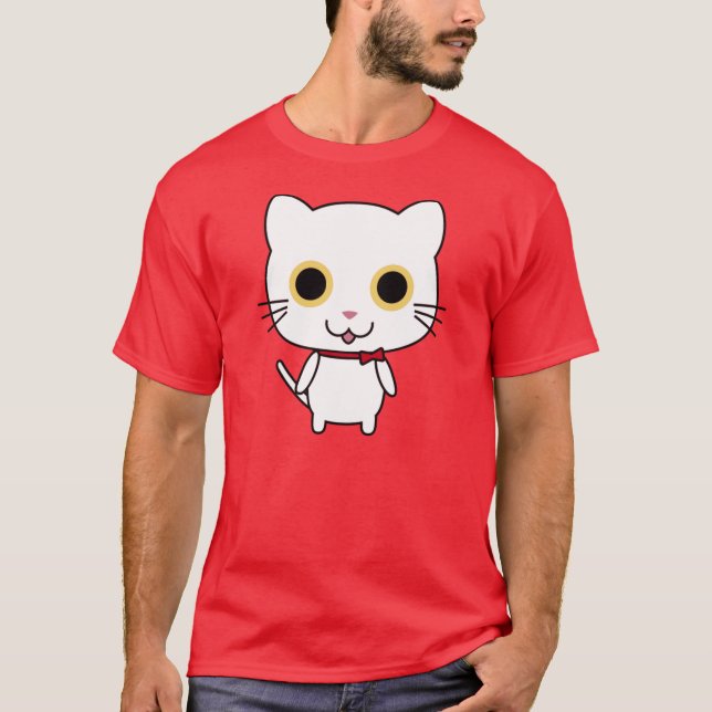 White Anthropomorphic Cat T-Shirt (Front)