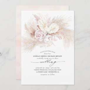 White Anthurium and Pampas Grass Elegant Wedding Invitation