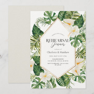 White Anthurium & Hibiscus Floral Rehearsal Dinner Invitation