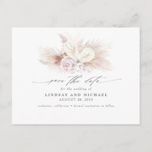 White Anthuriums and Pampas Grass Save the Date Postcard