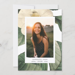 White Antique Flower Photo University Grad Announcement