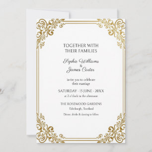 White Antique Gold Scroll Wedding Invitation