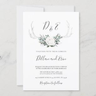 White Antler boho wedding invitation